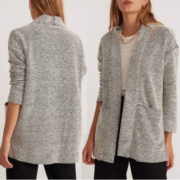 Marine Layer Sweaters - Marine Layer Womens Black White Textured Knit Open Front Cardigan Jacket XS